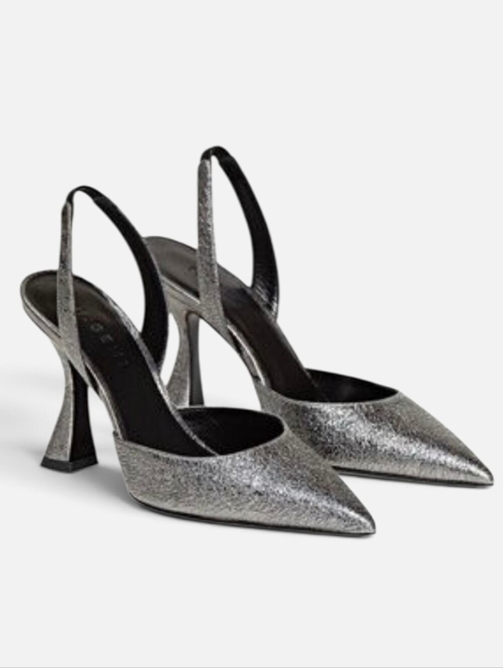 M.Gemi Italian Gunmetal Metallic Crinkled Leather Slibgback D'orsay Heels Sz.36